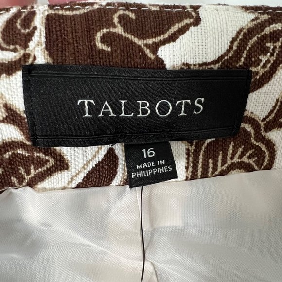 Talbots Womens Floral Pleated A Line Skirt Brown Linen Blend Pockets size 16 - Picture 7 of 11